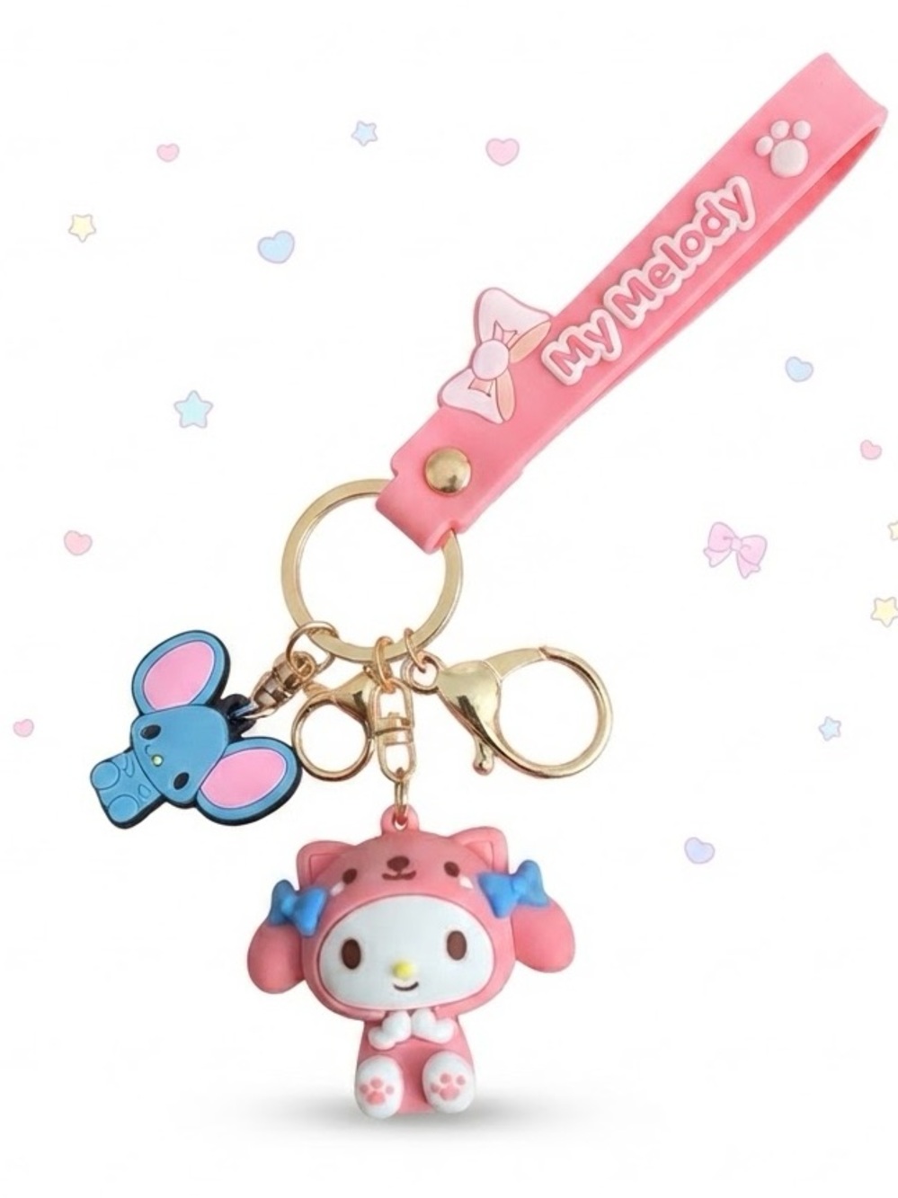 NWT Pink My Melody as a Bear Bunny Keychain | Blue BagClip